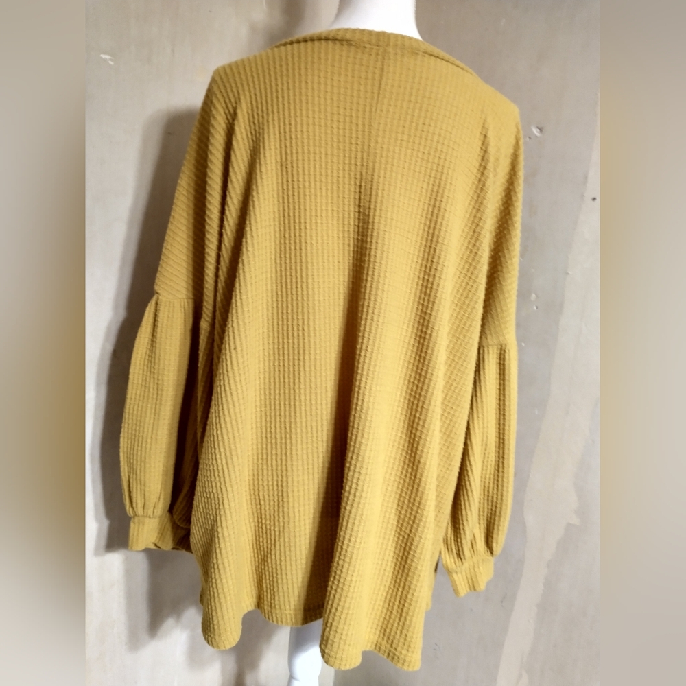 Mustard Yellow Waffle Knit Cold Shoulder Top - Picture 7 of 12